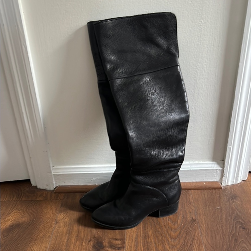 Tommy Hilfiger Black Leather Knee-High Boots